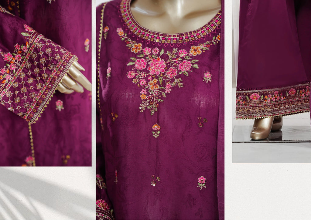 Luxury Plum Embroidered 3 Piece Suit