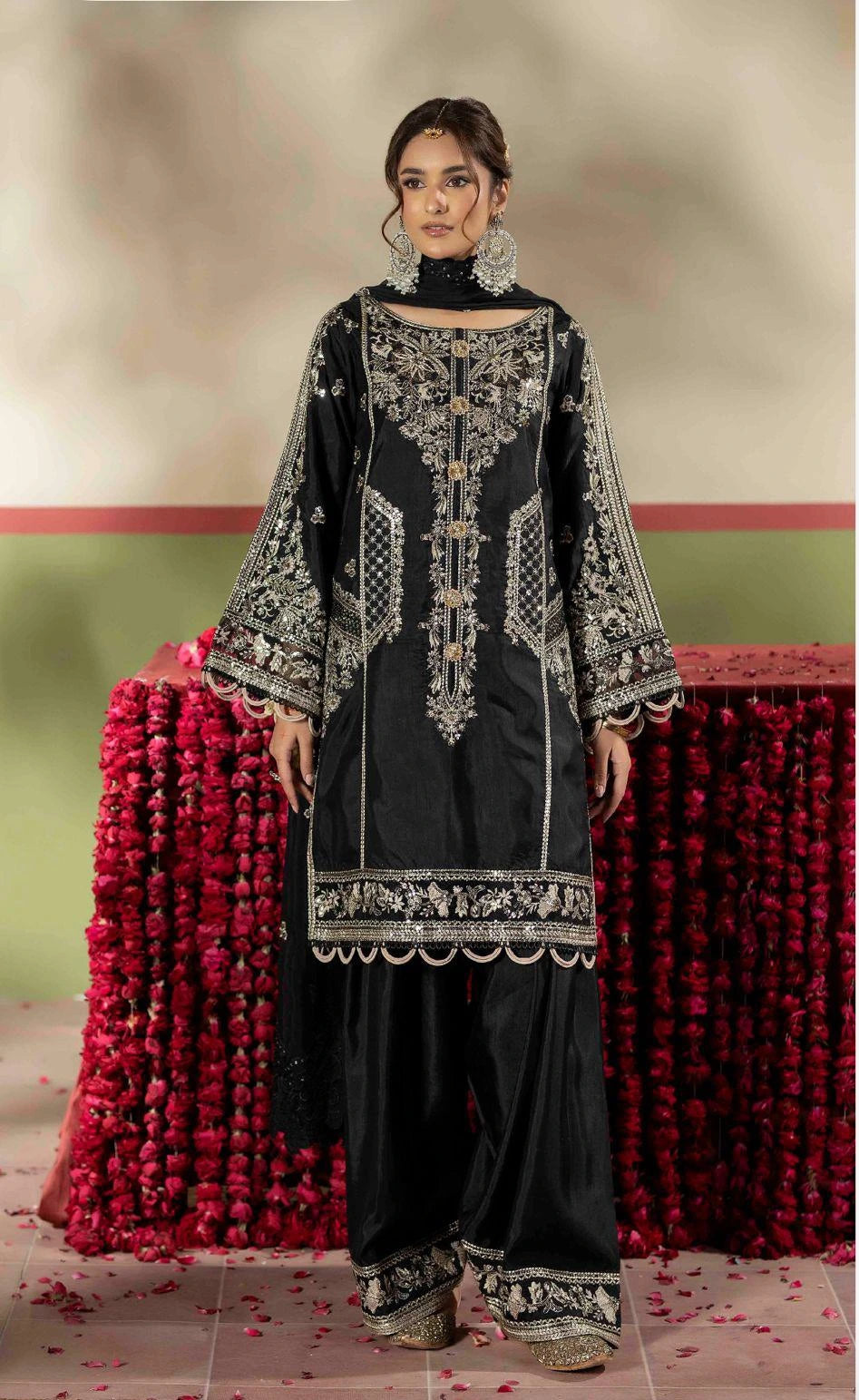 Black Luxury Embroidered 3 Piece Suit | RASM UK