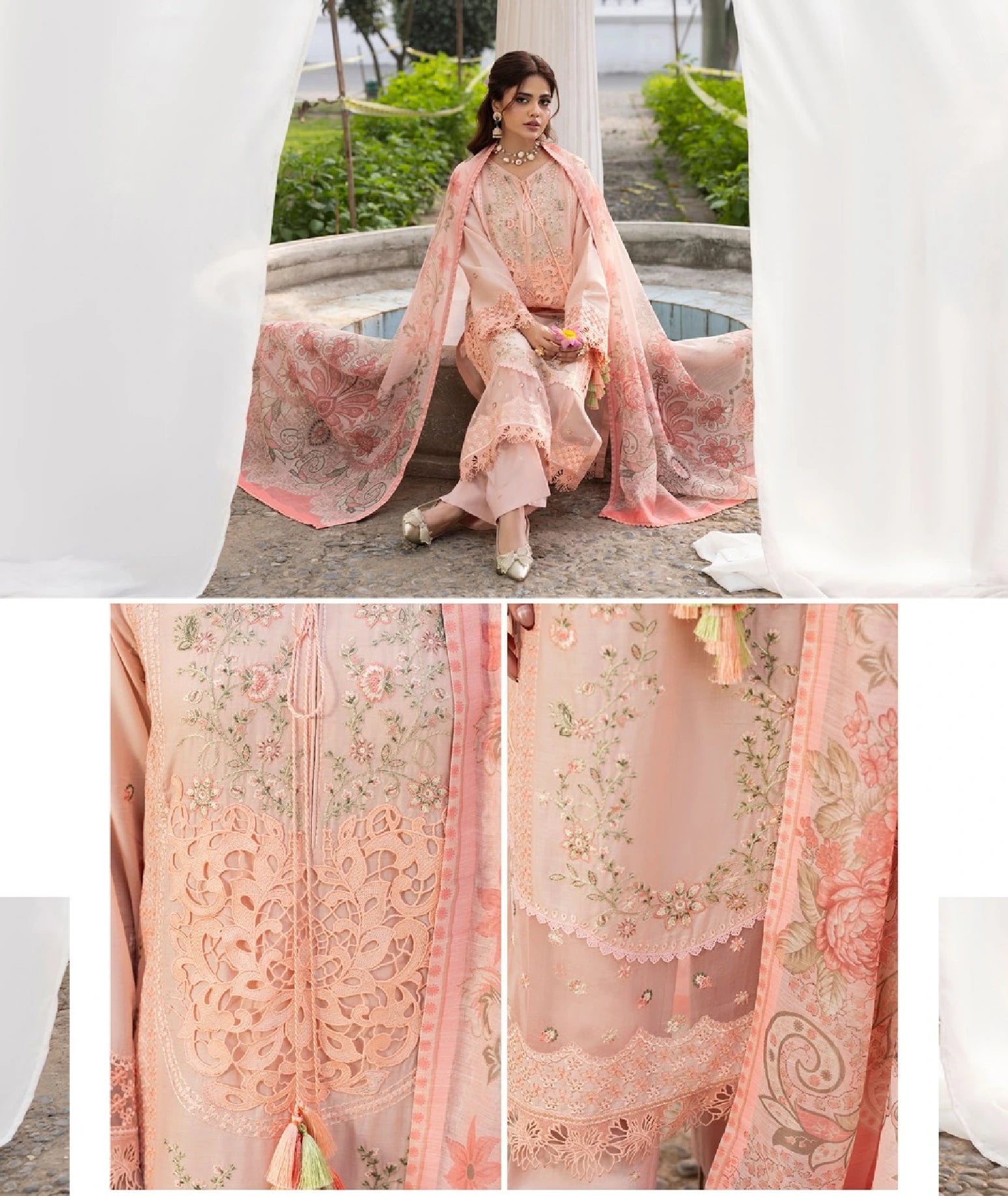 Premium Blush Pink Embroidered Lawn 3-Piece Suit