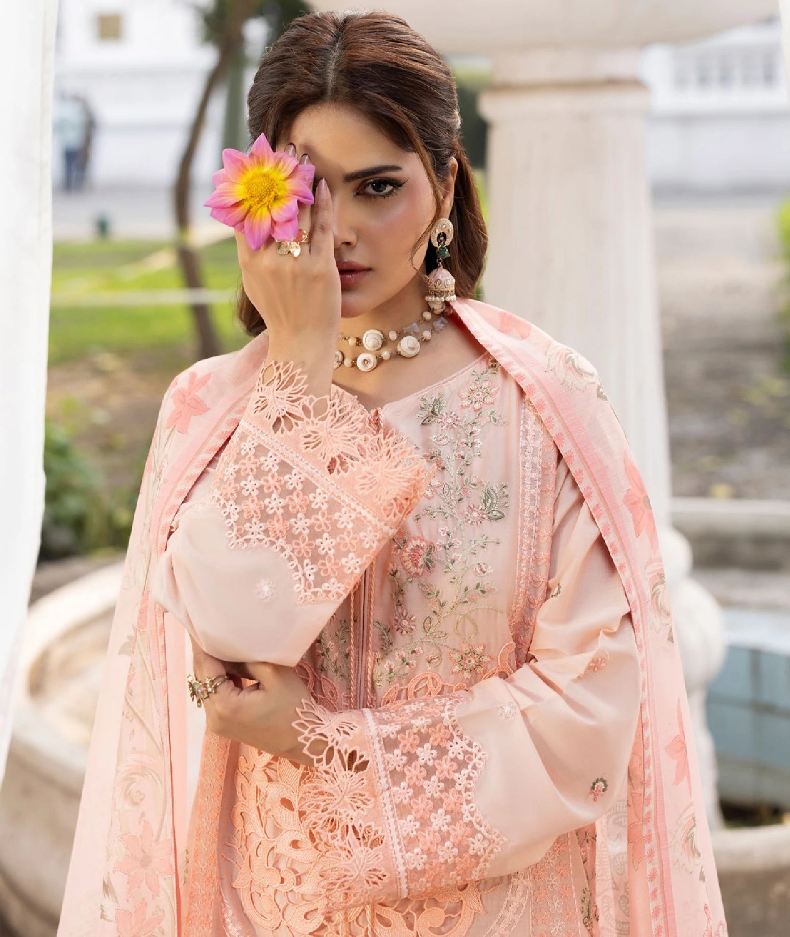 Premium Blush Pink Embroidered Lawn 3-Piece Suit