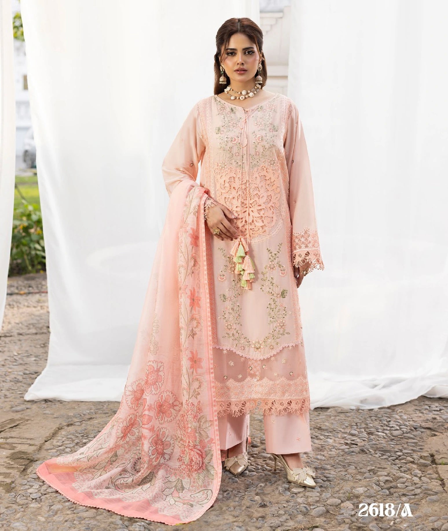 Premium Blush Pink Embroidered Lawn 3-Piece Suit