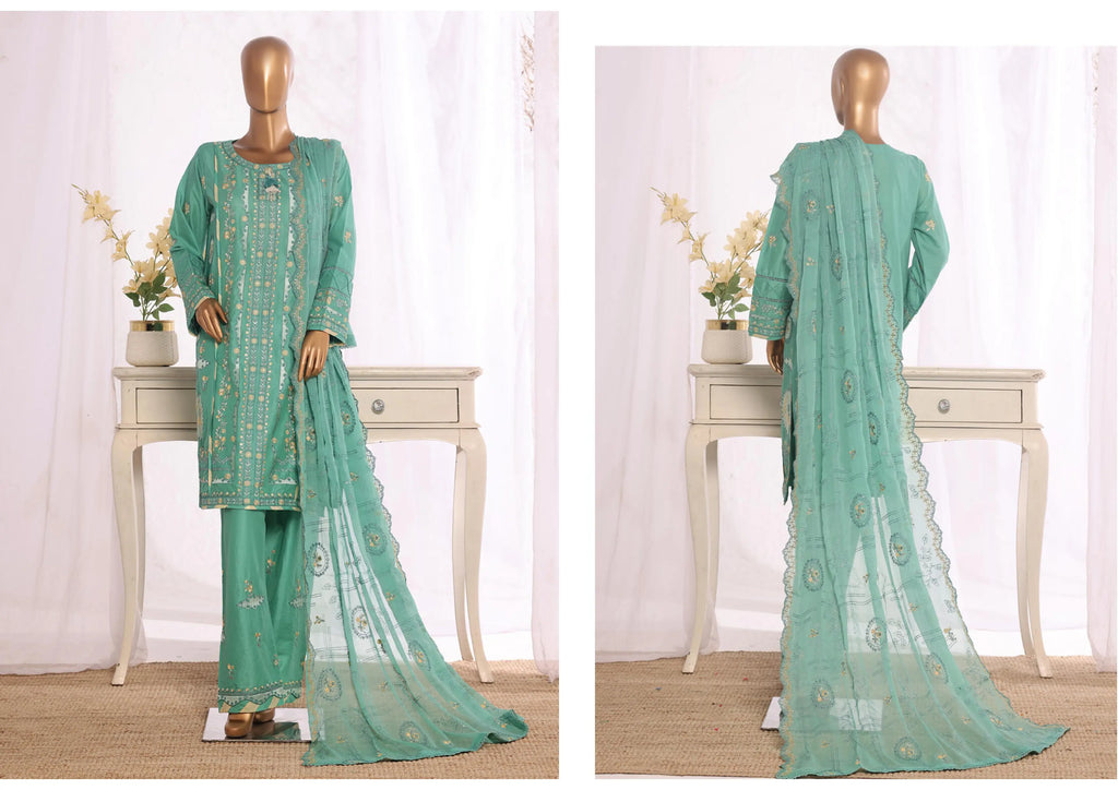 Luxury Bottle Green Embroidered 3 Piece Suit