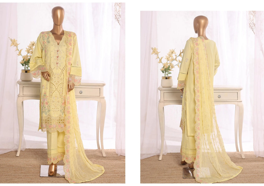 Luxury Butter Yellow Embroidered 3 Piece Suit
