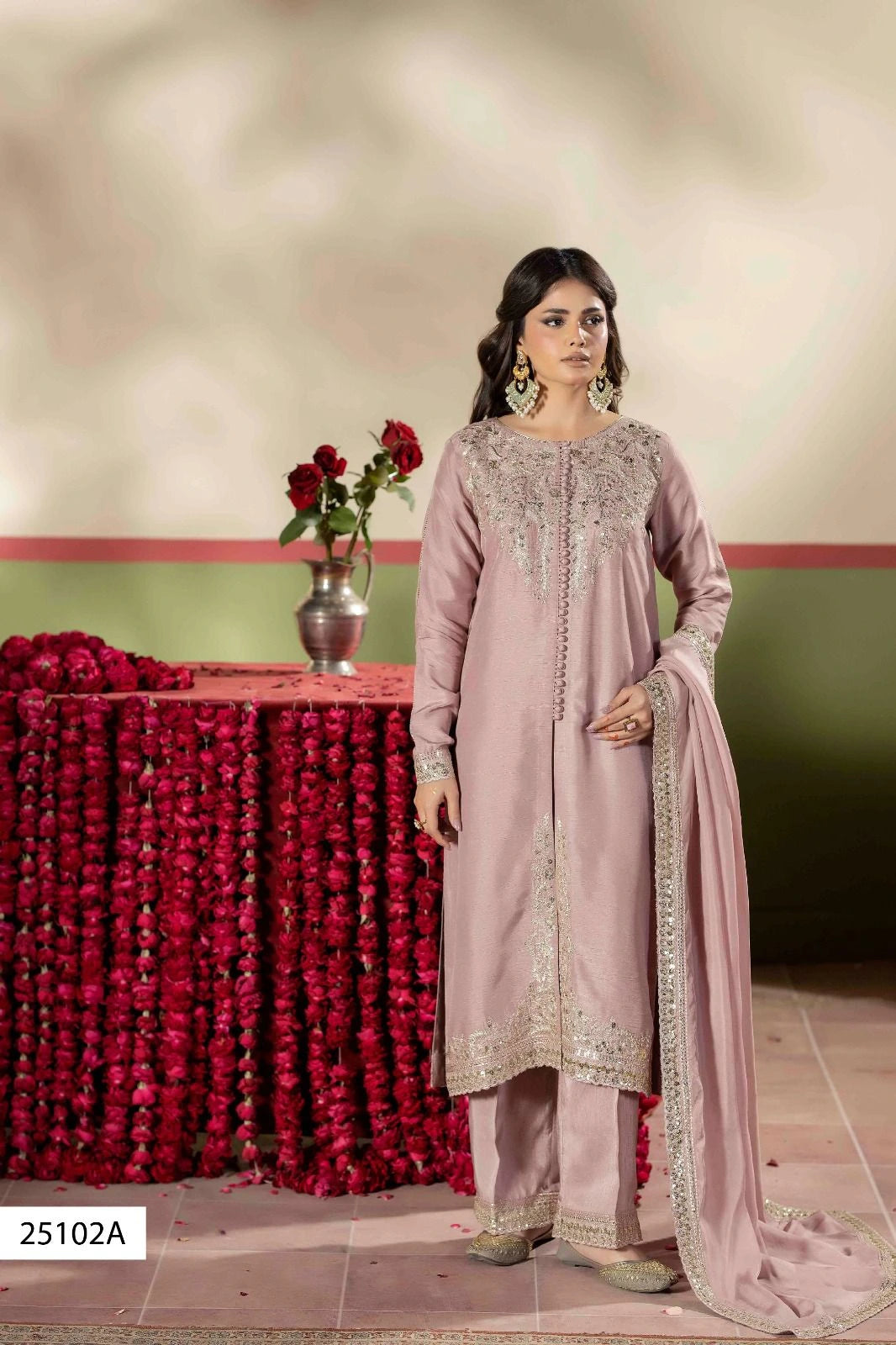 Dusty Rose Luxury Embroidered 3 Piece Suit