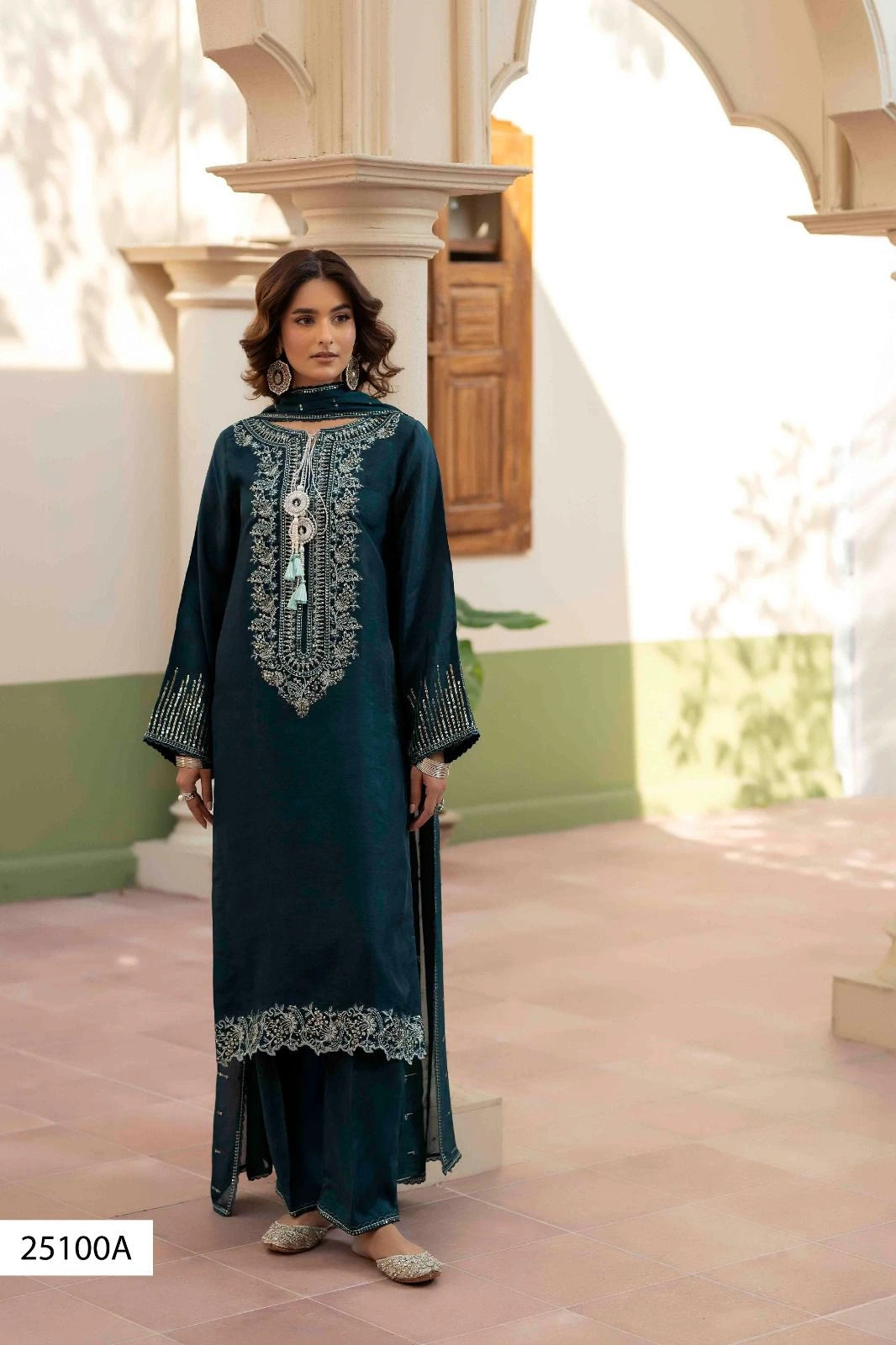 Emerald Teal Luxury Embroidered 3 Piece Suit | RASM UK
