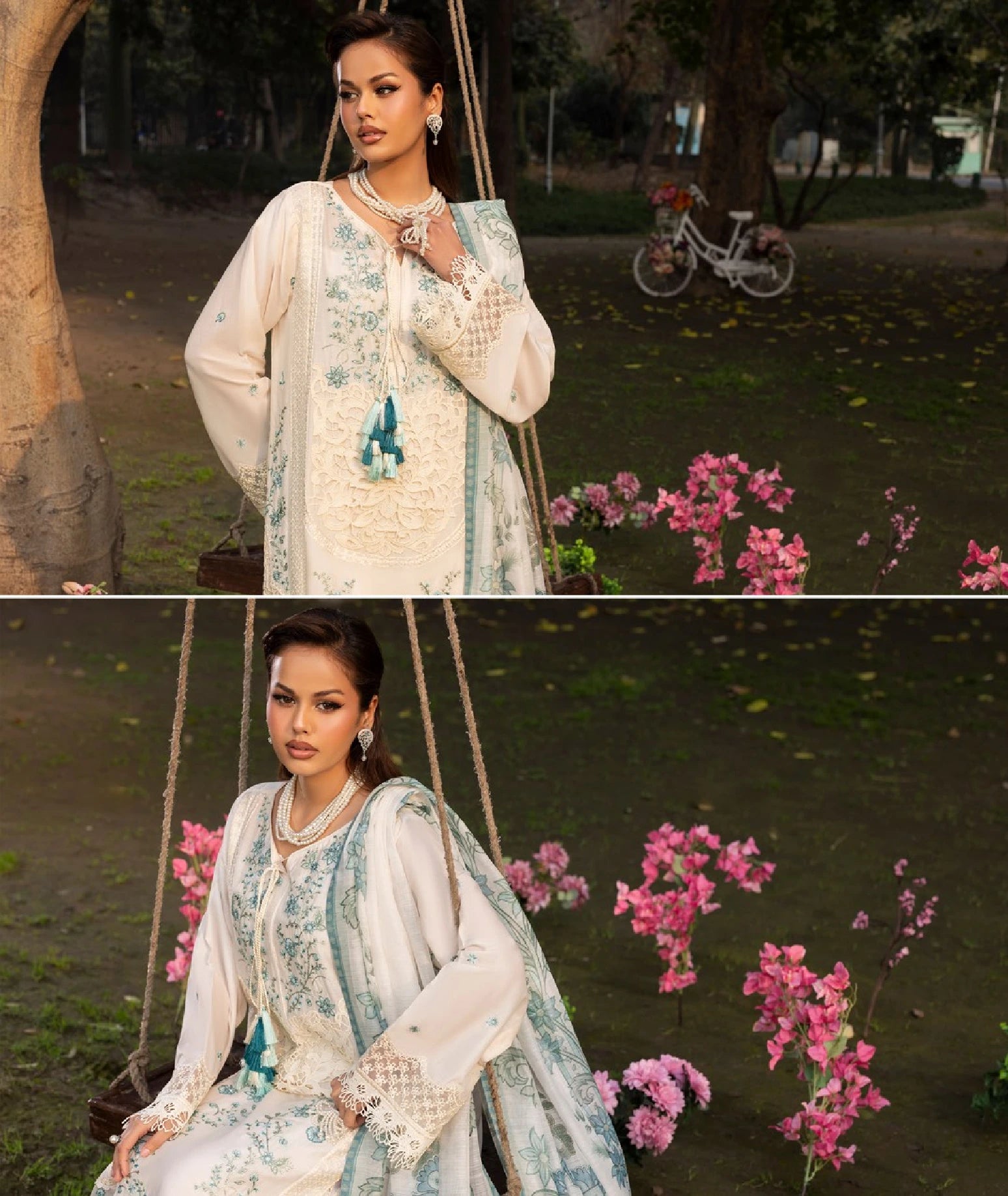 Ivory & Aqua Blue Embroidered Premium Lawn 3 Piece Suit | RASM UK