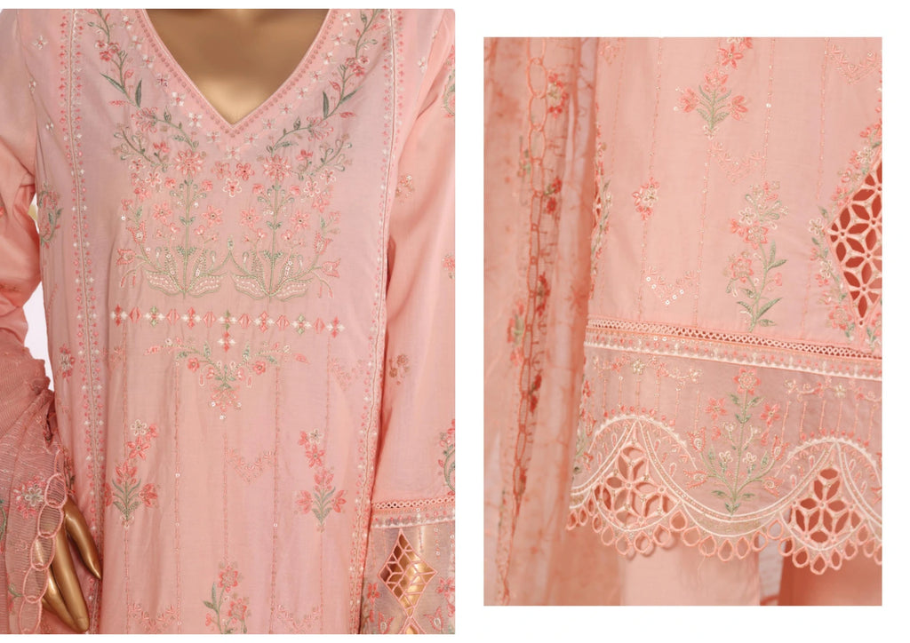 Luxury Pastel Peach Embroidered 3 Piece Suit