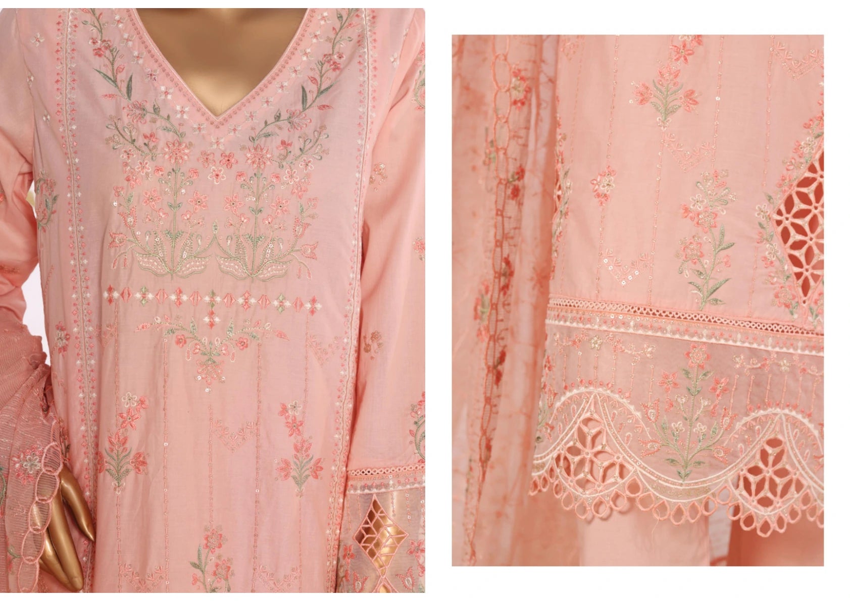 Luxury Pastel Peach Embroidered 3 Piece Suit