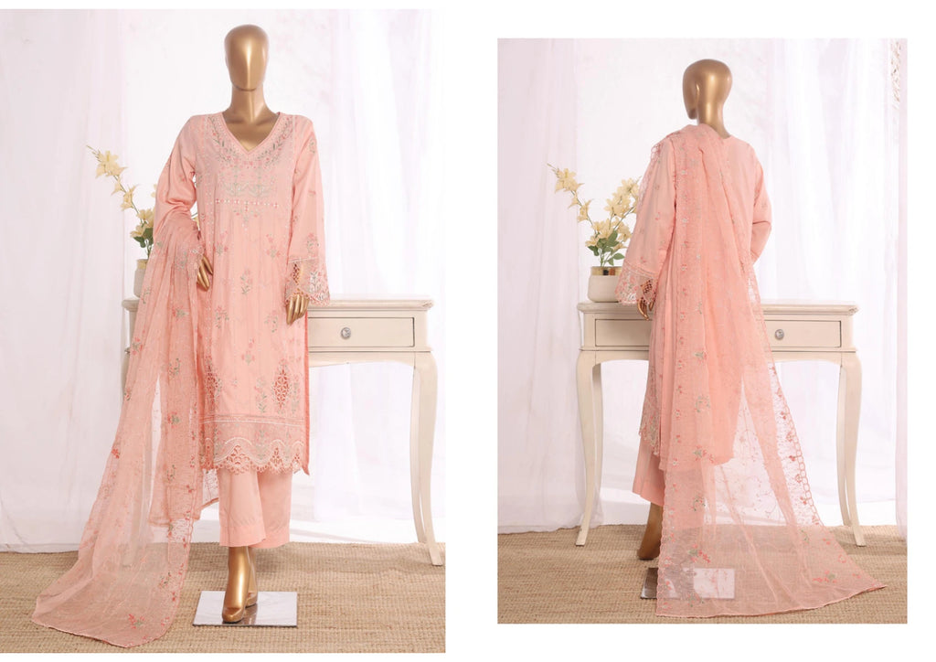 Luxury Pastel Peach Embroidered 3 Piece Suit