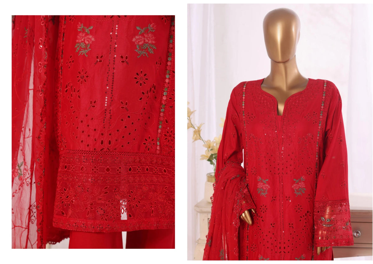 Luxury Red Embroidered 3 Piece Suit