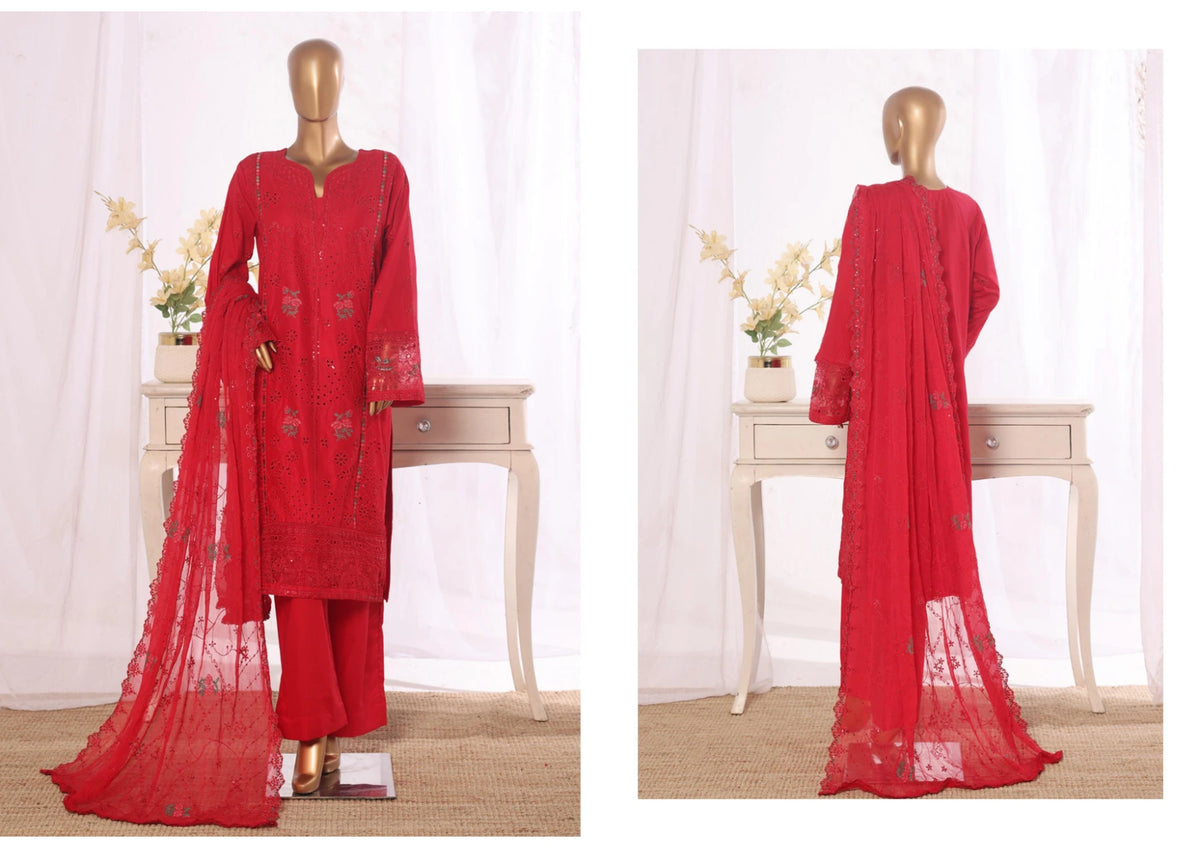 Luxury Red Embroidered 3 Piece Suit