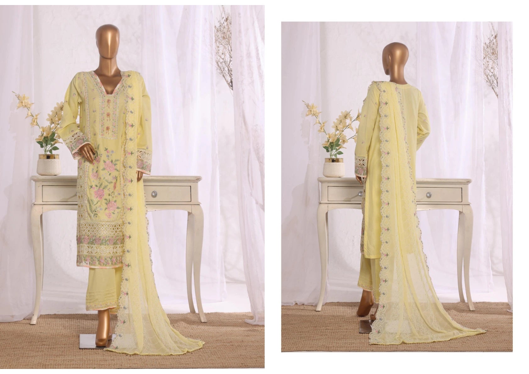 Luxury Yellow Embroidered 3 Piece Suit