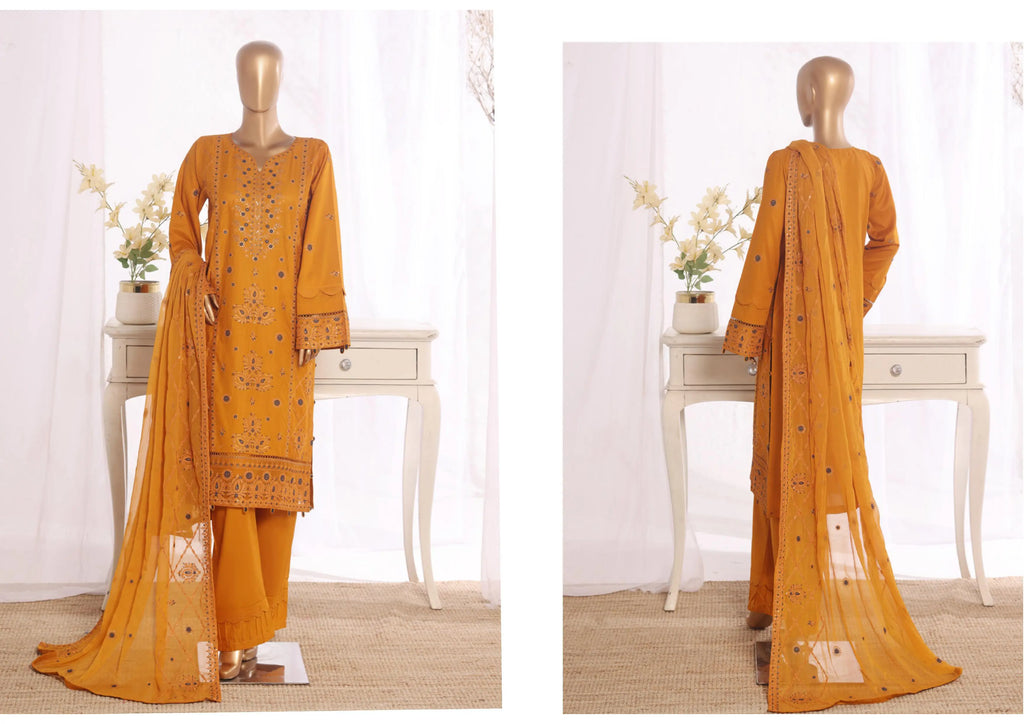 Luxury Deep Yellow Embroidered 3 Piece Suit