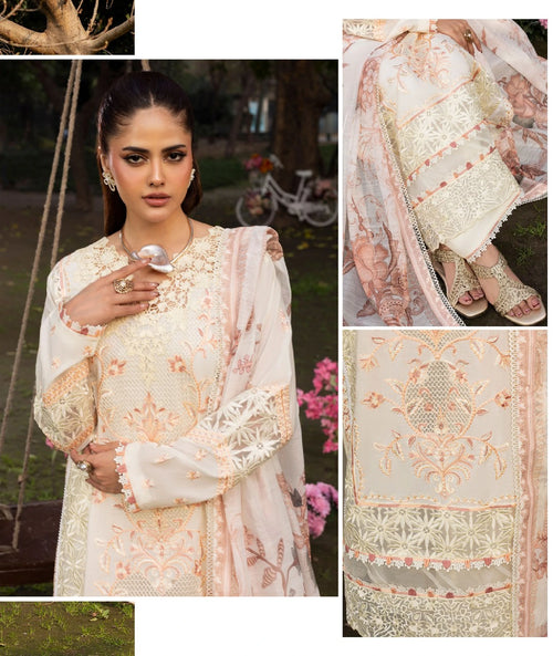 Elegant Ivory Embroidered 3-Piece Lawn Suit with Printed Dupatta | Pakistani Designer Wear
