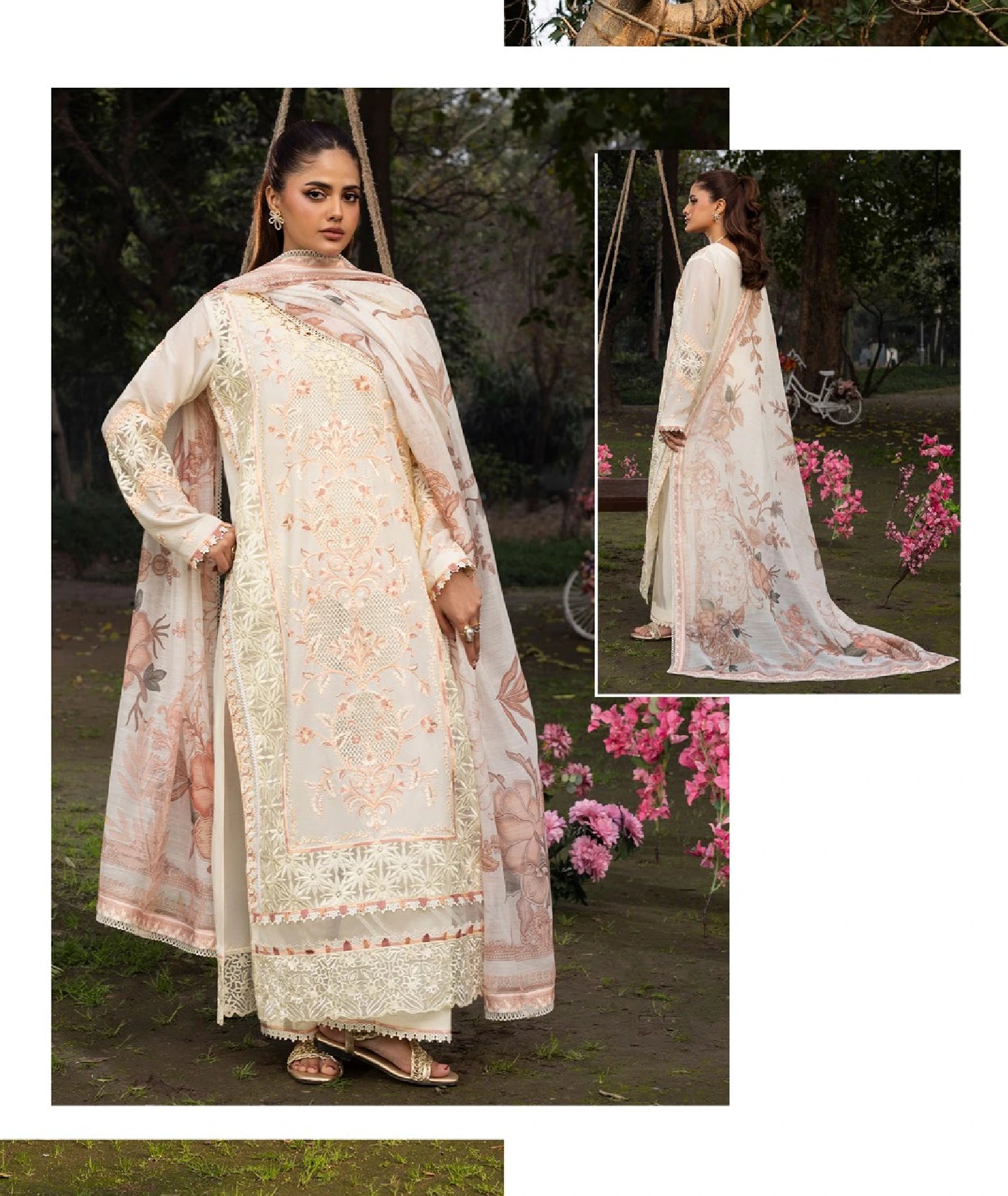 Elegant Ivory Embroidered 3-Piece Lawn Suit with Printed Dupatta | Pakistani Designer Wear