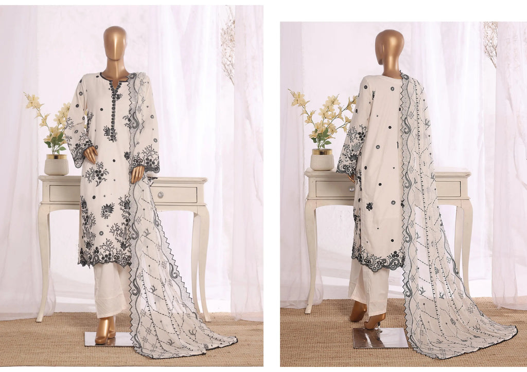 Luxury White Embroidered 3 Piece Suit